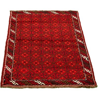 One-of-a-Kind Hand-Knotted New Age Esari Red/Black 3'4" x 5'5" Wool Area Rug - Image 0