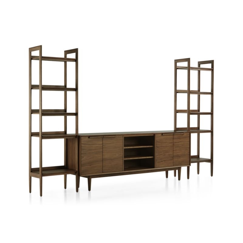 Tate 124" Walnut Storage Media Console and Bookshelf Set - Image 2