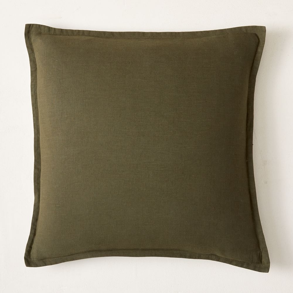European Flax Linen Pillow Cover, 24"x24", Dark Olive - Image 1