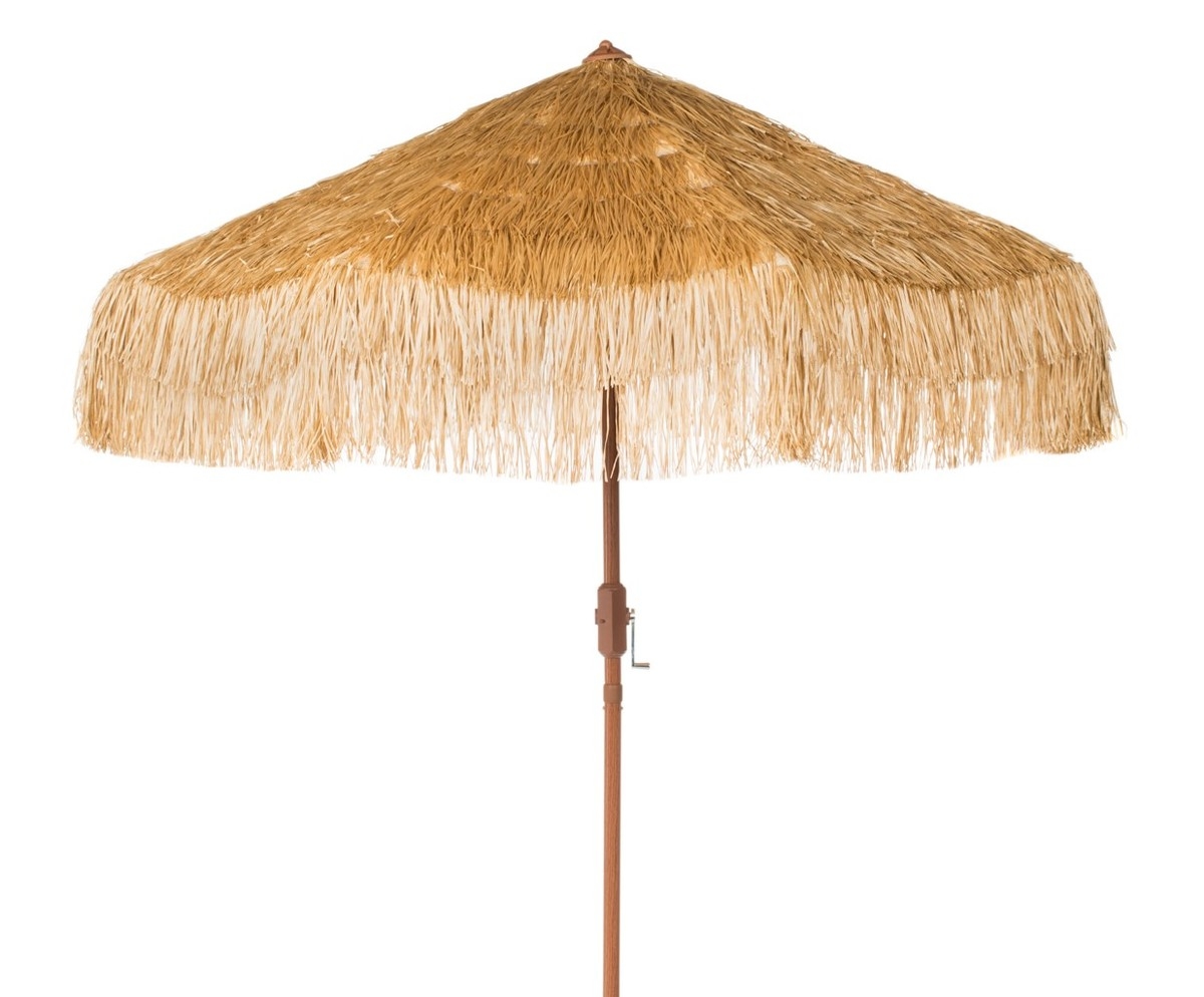 Tiki 9Ft Crank Umbrella - Brown - Safavieh - Image 0