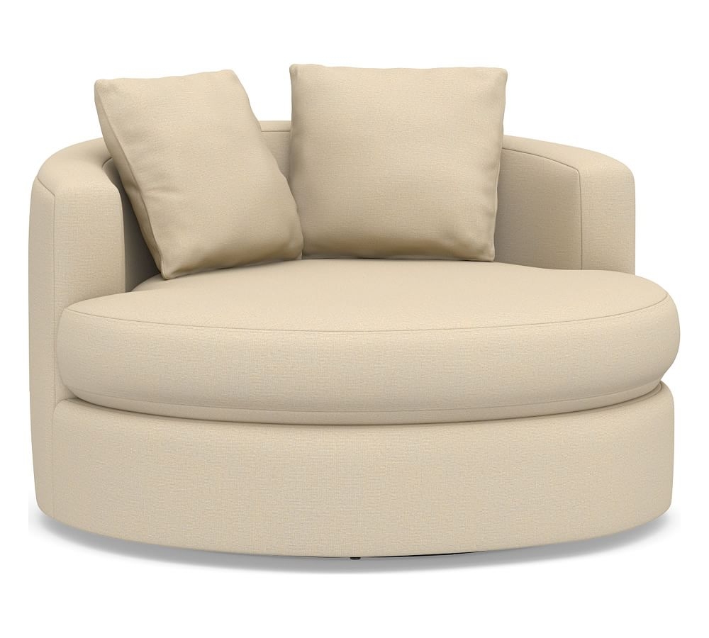 Balboa Upholstered Grand Swivel Armchair, Polyester Wrapped Cushions, Park Weave Oatmeal - Image 0