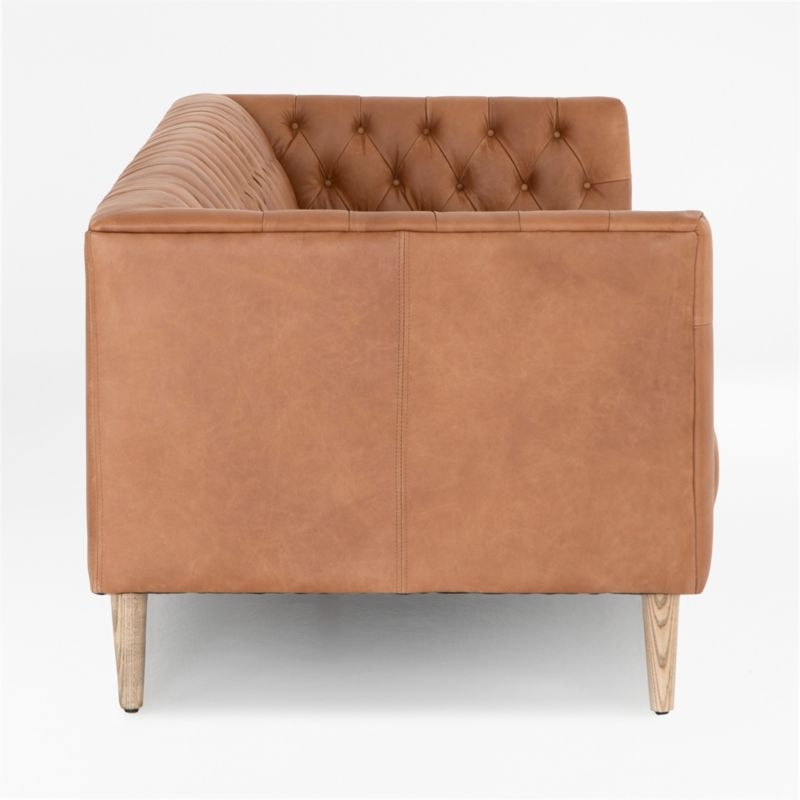 Rollins 90" Natural Washed Camel Leather Button Tufted Sofa - Image 4
