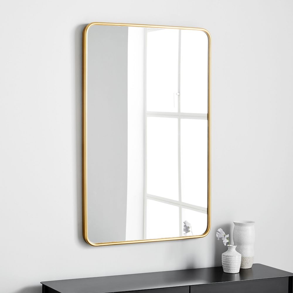 Streamline Rounded Edge Metal Wall Mirror, Antique Brass, 24"Wx36"H - Image 0