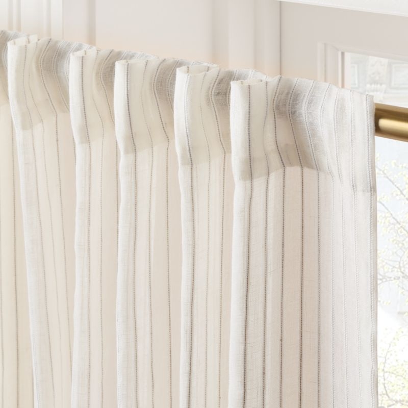 Lea Warm White Striped Linen Sheer Window Curtain Panel 48"x84" - Image 1