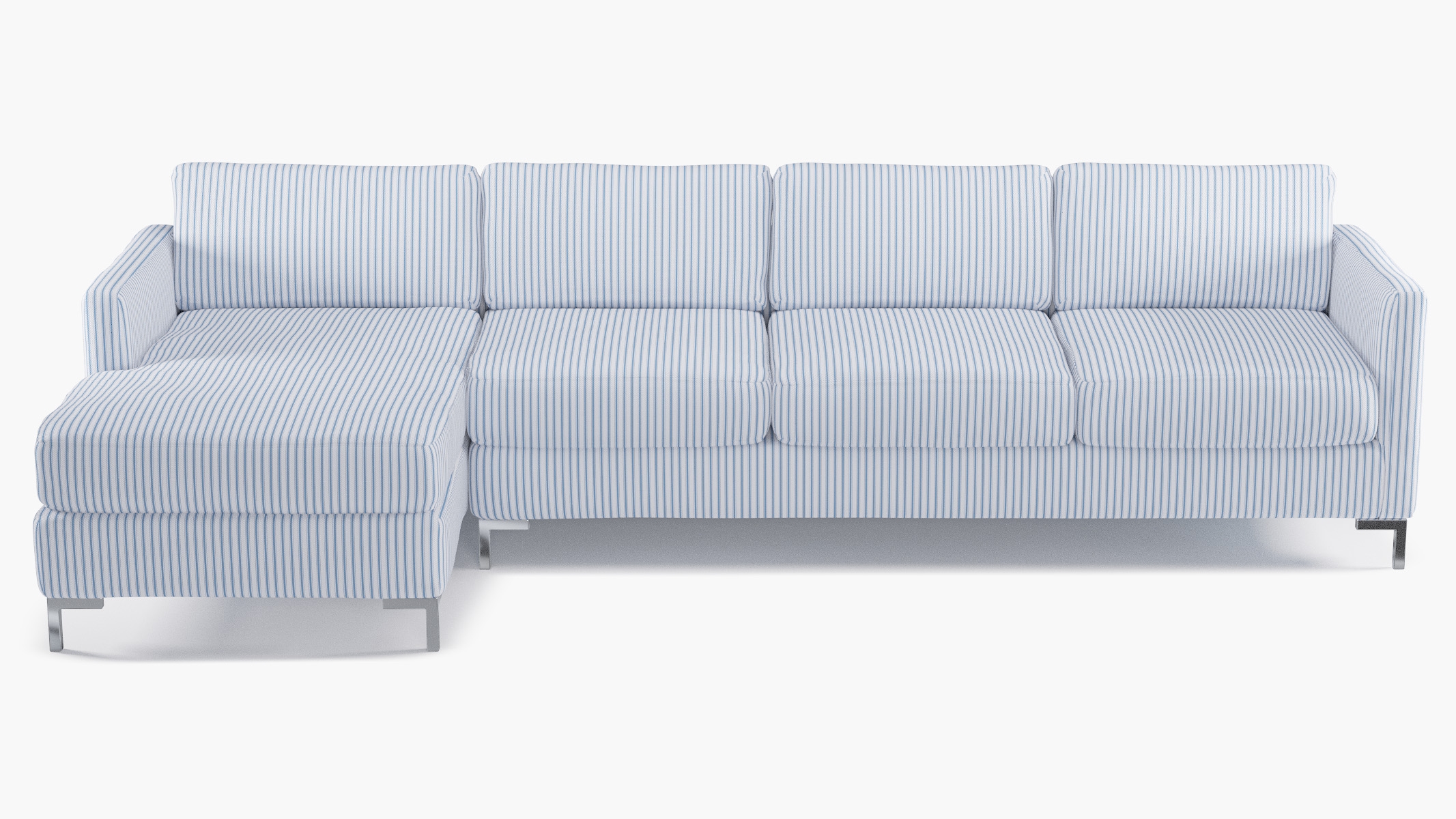 Modern Sectional, Left Facing, Cornflower Classic Ticking Stripe, Chrome L Leg - Image 0