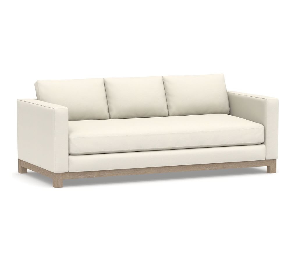 Jake Upholstered Sofa 85" with Wood Legs, Polyester Wrapped Cushions, Textured Twill Ivory - Image 0
