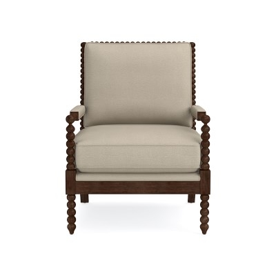 Spindle Chair, Standard Cushion, Performance Slub Weave, Sand, Natural Leg - Image 0