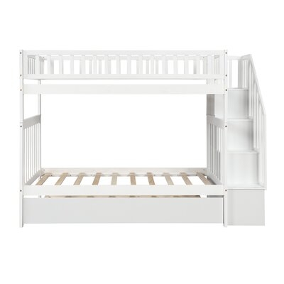Classic Twin Over Twin Solid Wood Bunk Bed With Trundle And 4 Storage Shelves - Image 0
