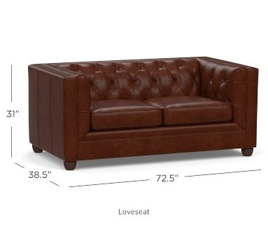 Chesterfield Square Arm Leather Loveseat, Polyester Wrapped Cushions, Churchfield Ebony - Image 1