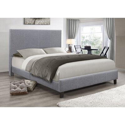 Grey Fabric Bed With Contrast Stitching And Wood Legs, 39'' Single - Image 0