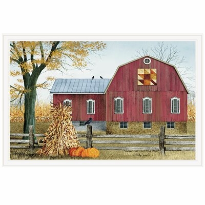 'Autumn Leaf Quilt Block Barn' by Billy Jacobs - Picture Frame Painting Print on Paper - Image 0