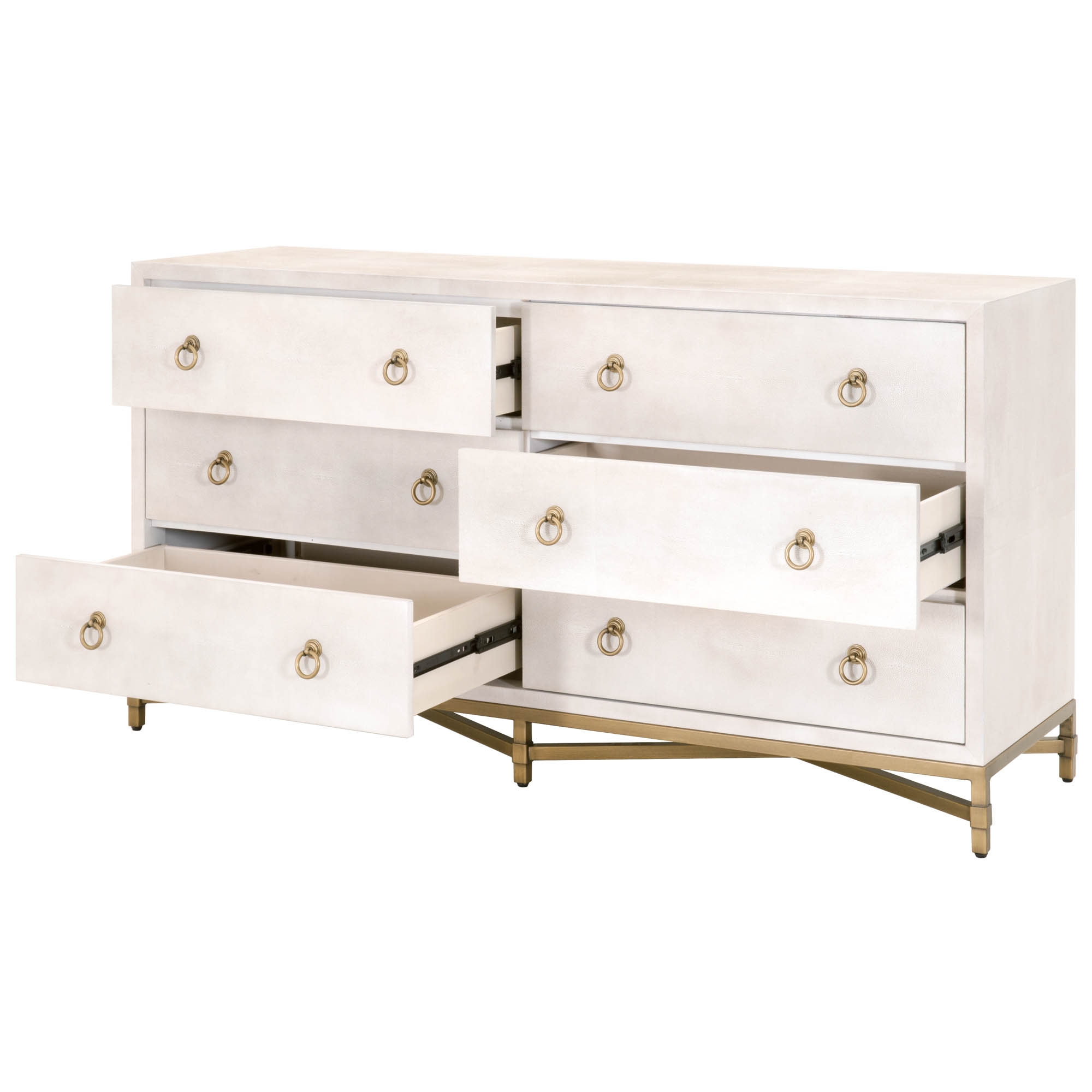 Colette Shagreen 6-Drawer Double Dresser, White & Gold - Image 4