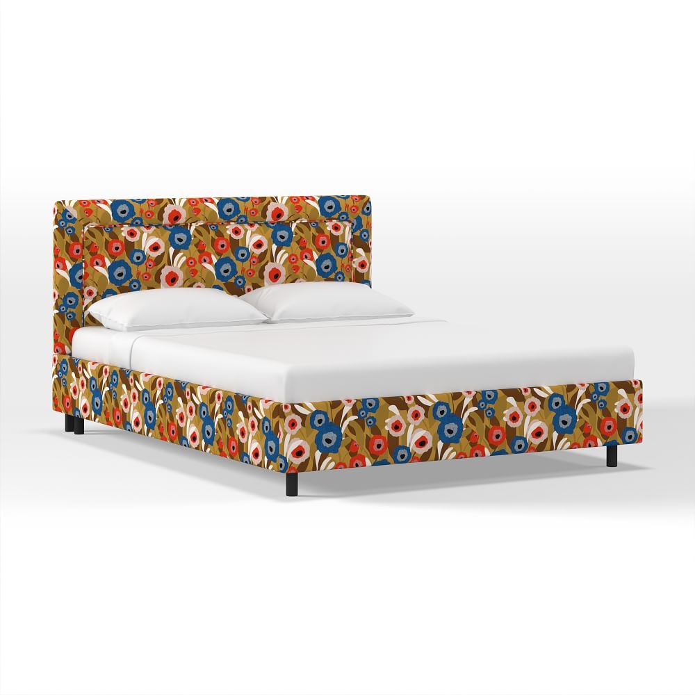Border Platform Bed, King, Modern Floral, Horseradish - Image 0