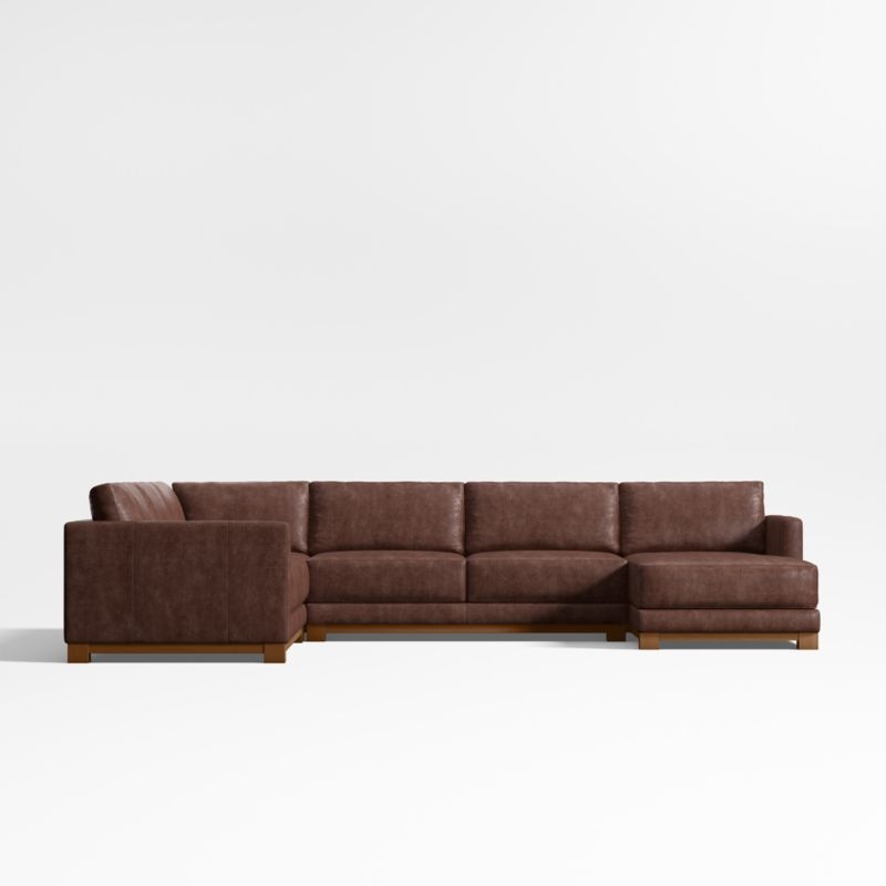 Gather Deep Wood Base 4-Piece L-Shaped Leather Sectional Sofa with Chaise Lounge - Image 1