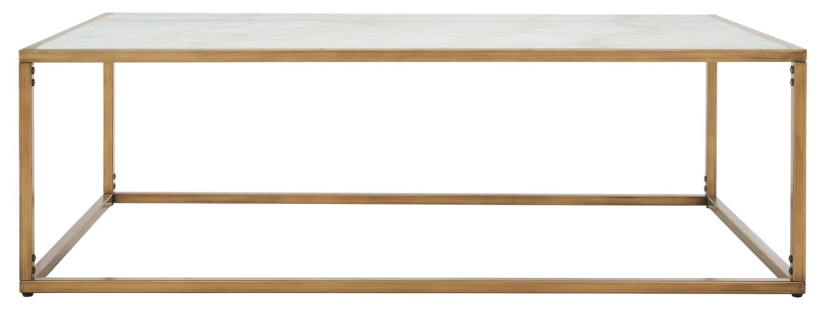 Brynna Rectangle Marble Coffee Table - White/Bronze - Image 0