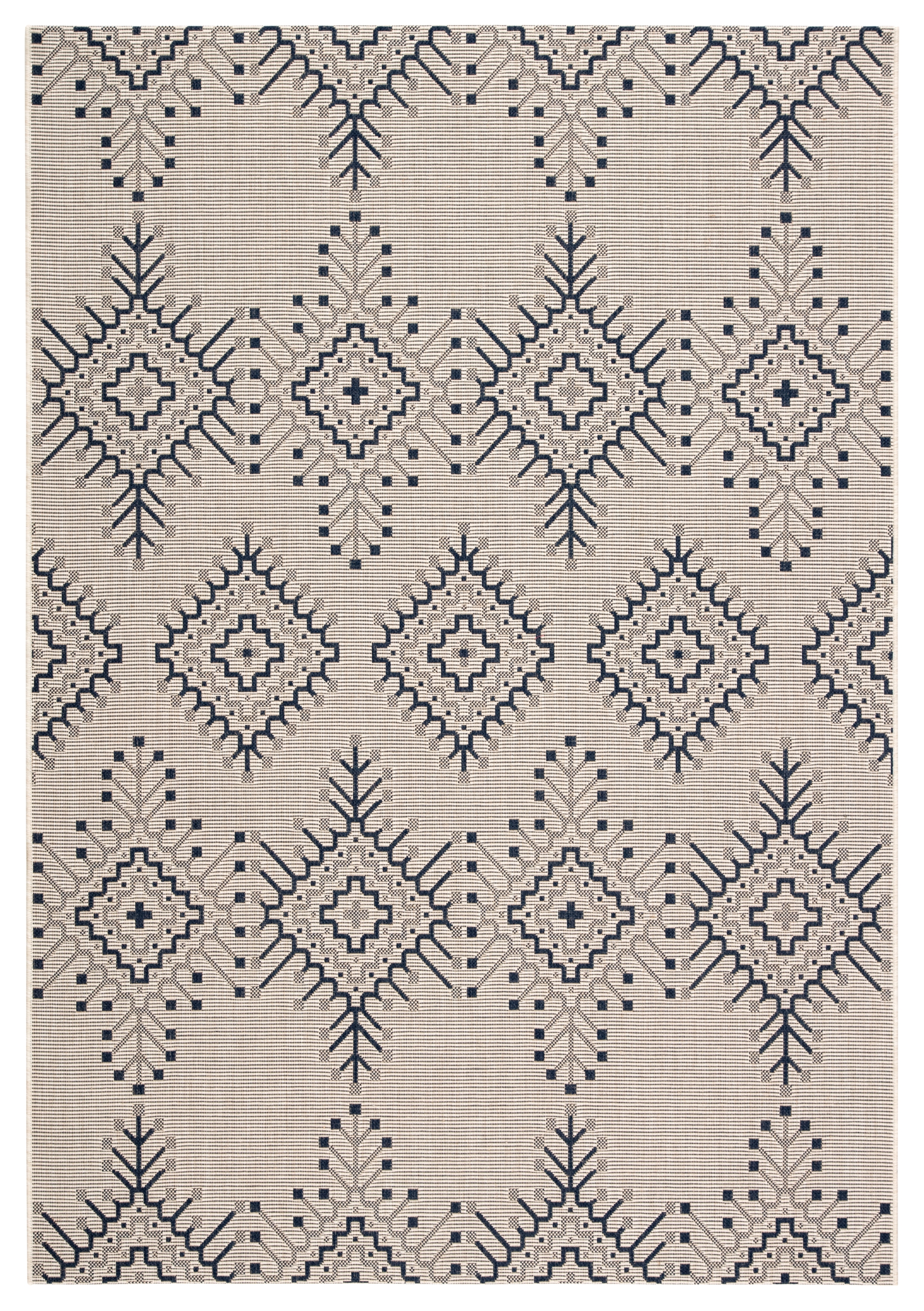 Compass Indoor/ Outdoor Tribal Ivory/ Blue Area Rug - Image 0