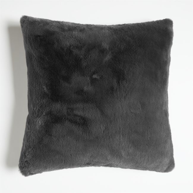 Storm Grey Faux Fur 23x23 Throw Pillow with Feather Insert - Image 0