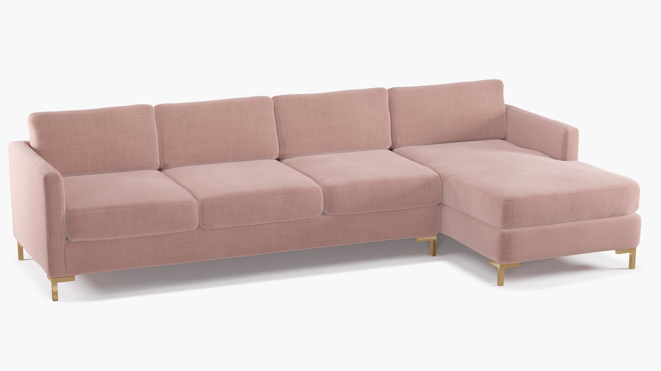 Modern Sectional, Right Facing, Blush Everyday Linen, Brass L Leg - Image 1