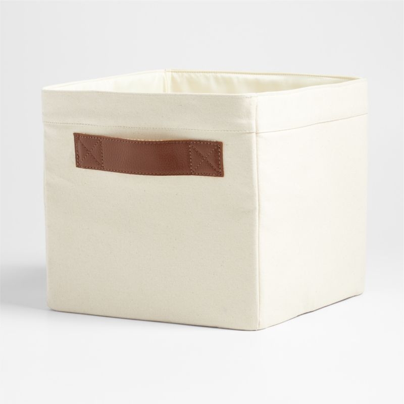 Canvas Shelf Storage Bin with Brown Leather Handles - Image 5