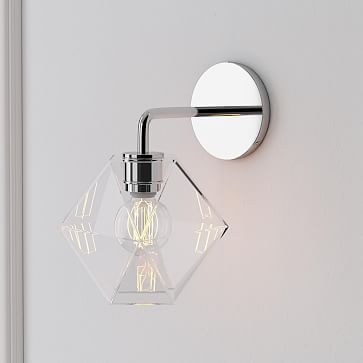 Sculptural Sconce, Faceted Small, Clear, Chrome, 8.5" 7" - Image 2