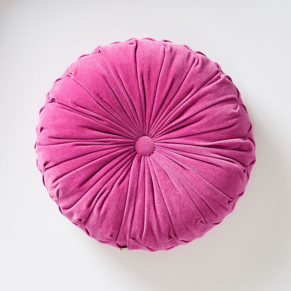 Velvet Pleated Round Pillow, 14", Hot Pink - Image 0