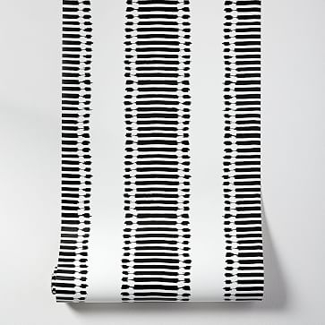Ikat Stripes Wallpaper, Black/White, Single Roll - Image 0