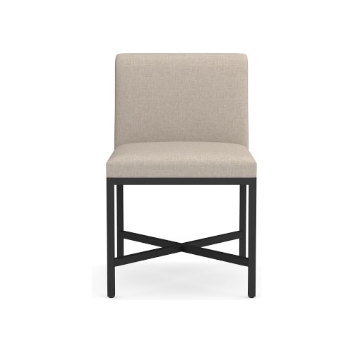 Navarro Dining Side Chair, Standard Chair, Chunky Linen, Natural, Bronze - Image 0