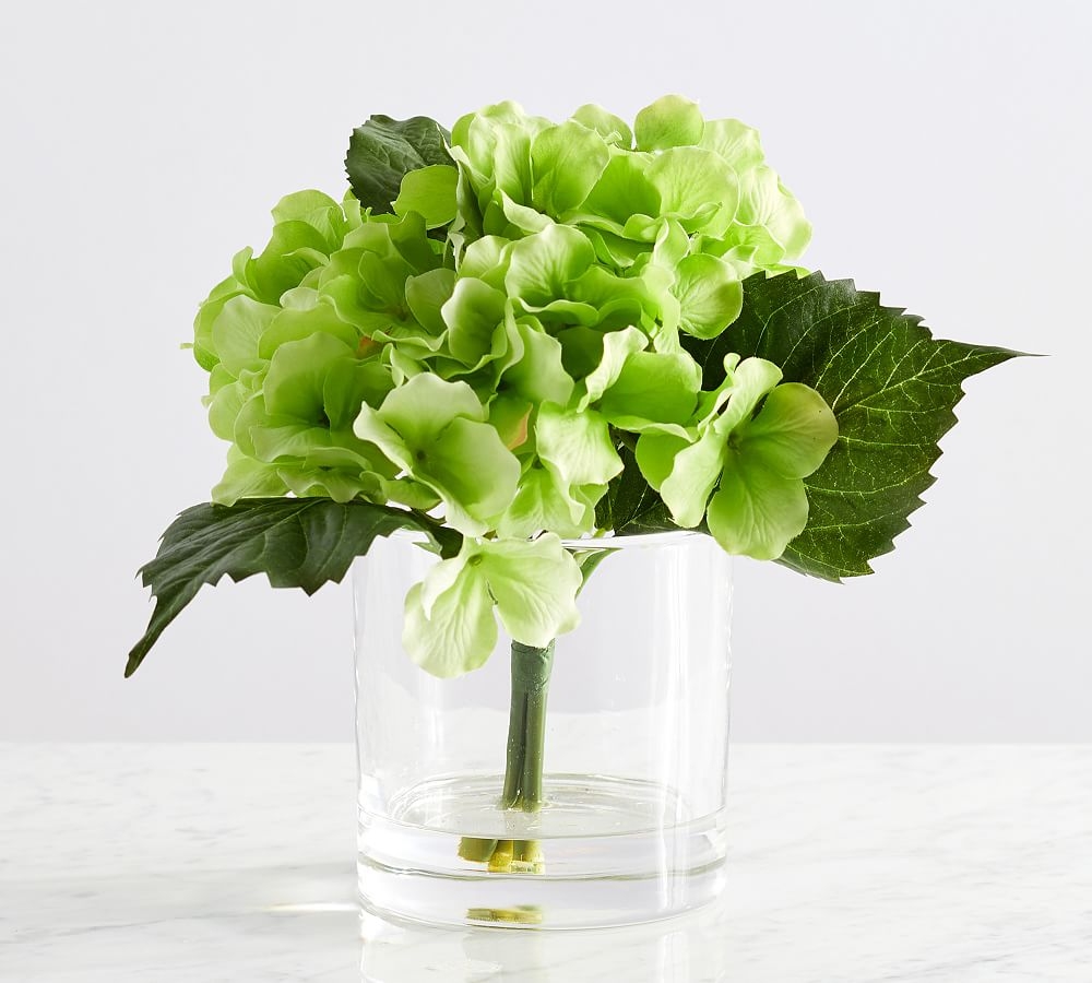 Faux Green Hydrangea Flower Arrangement, 10.5" - Image 0