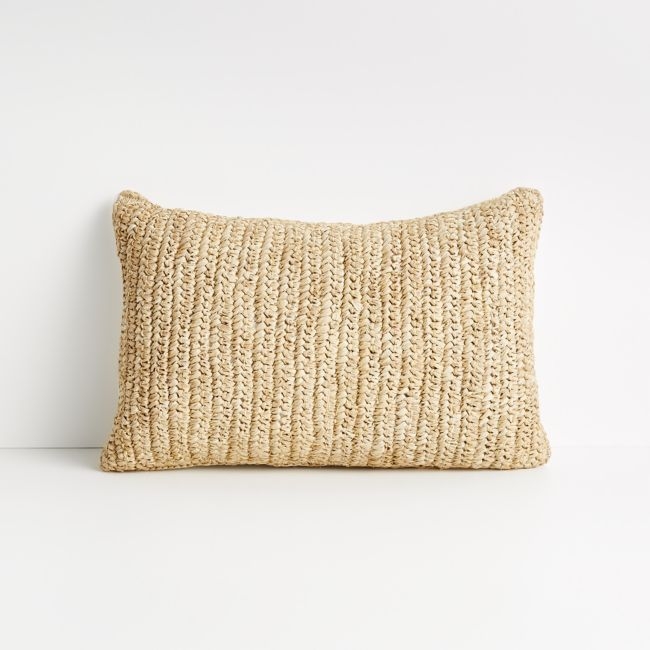 Bilby 18"x12" Neutral Decorative Raffia Pillow with Down-Alternative Insert - Image 0