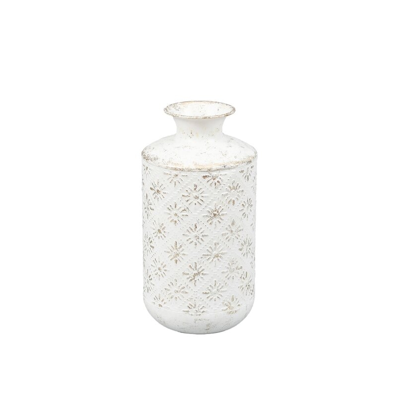 White Stamped Metal Vases, Set of 2 - Image 4