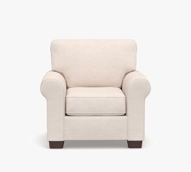 Buchanan Roll Arm Upholstered Armchair, Polyester Wrapped Cushions, Performance Heathered Basketweave Alabaster White - Image 1