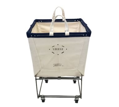 Elevated Canvas Laundry Basket with Wheels and Lid, Small, Natural Canvas/Gray Vinyl Trim - Image 2