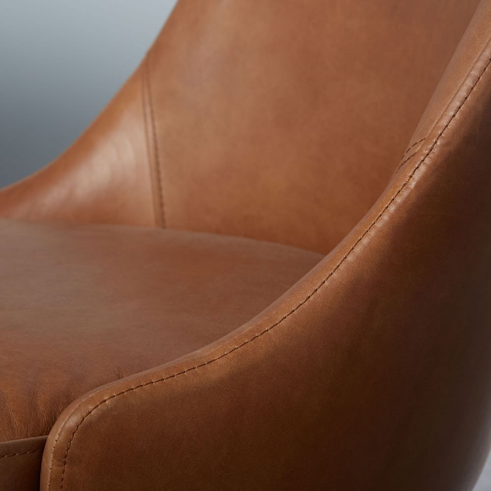 Mid-Century Upholstered Dining Chair Vegan Leather Saddle Blackened Brass - Image 3