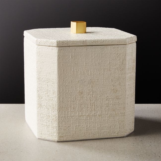Rene Lacquered Linen White Ice Bucket - Image 0
