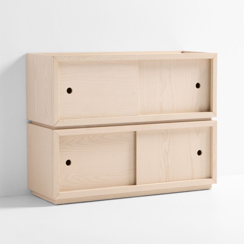 Cade Set of 2 Sunwashed Wood Stackable Sliding Door Cube Bookcase - Image 2