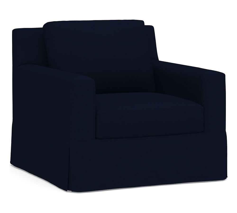 York Square Arm Slipcovered Armchair, Down Blend Wrapped Cushions, Performance Everydaylinen(TM) Navy - Image 0
