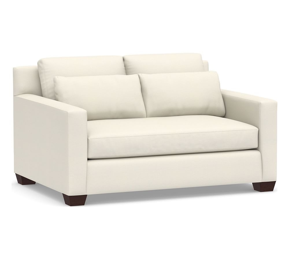 York Square Arm Upholstered Deep Seat Loveseat with Bench Cushion, Down Blend Wrapped Cushions, Textured Twill Ivory - Image 0
