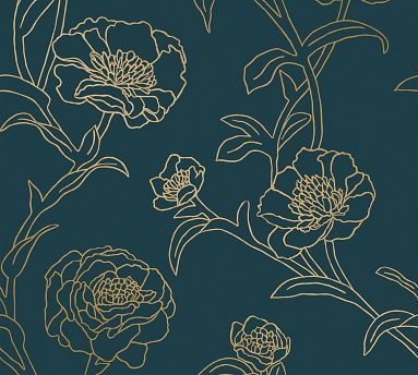 Peonies Peacock Blue/Gold Removeable Wallpaper, 56 Sq. Ft - Image 4