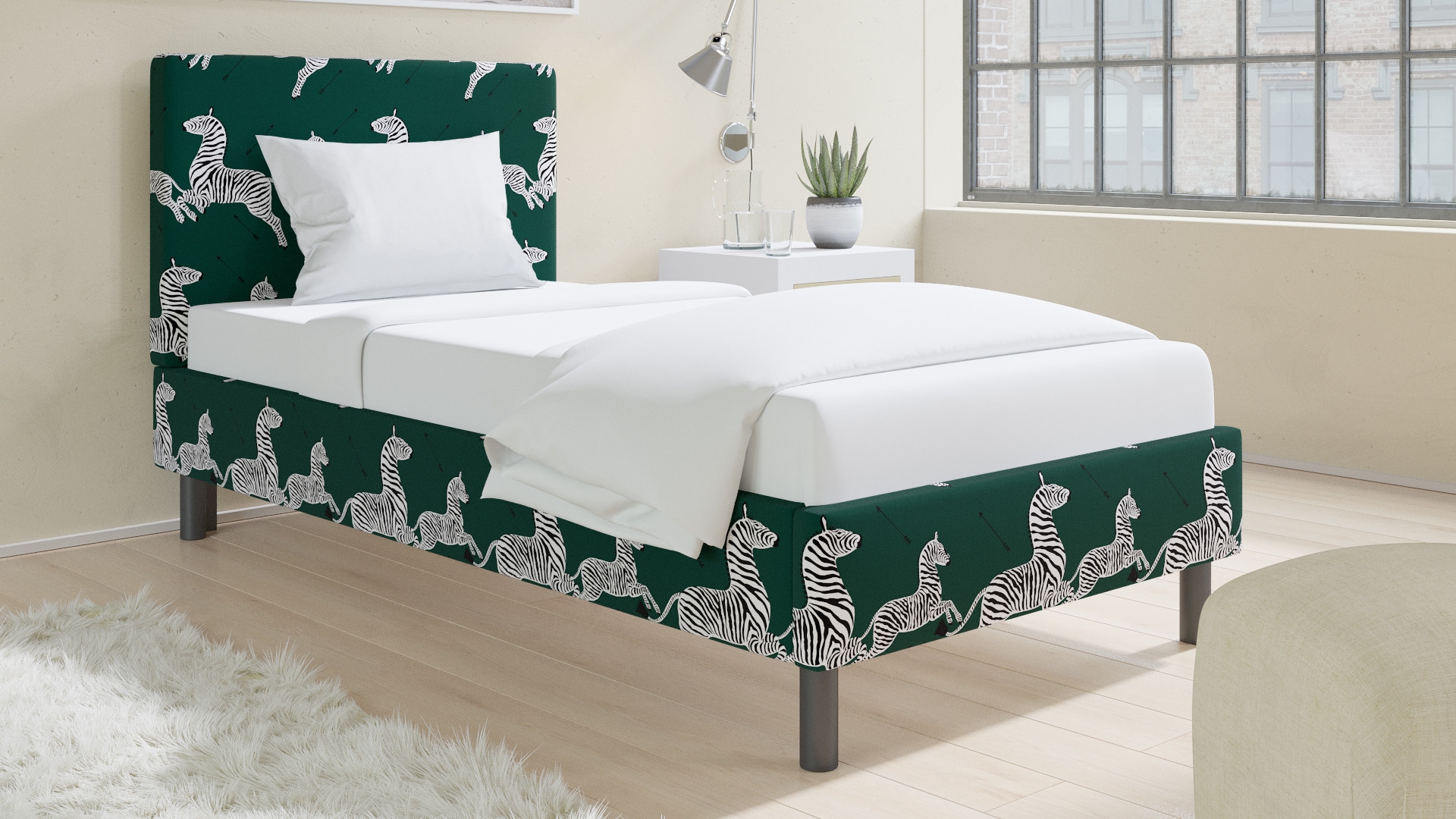 Tailored Platform Bed, Emerald Zebra, Twin - Image 2