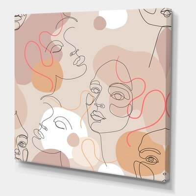 Abstract One Line Woman Portraits - Modern Canvas Wall Art Print - Image 0