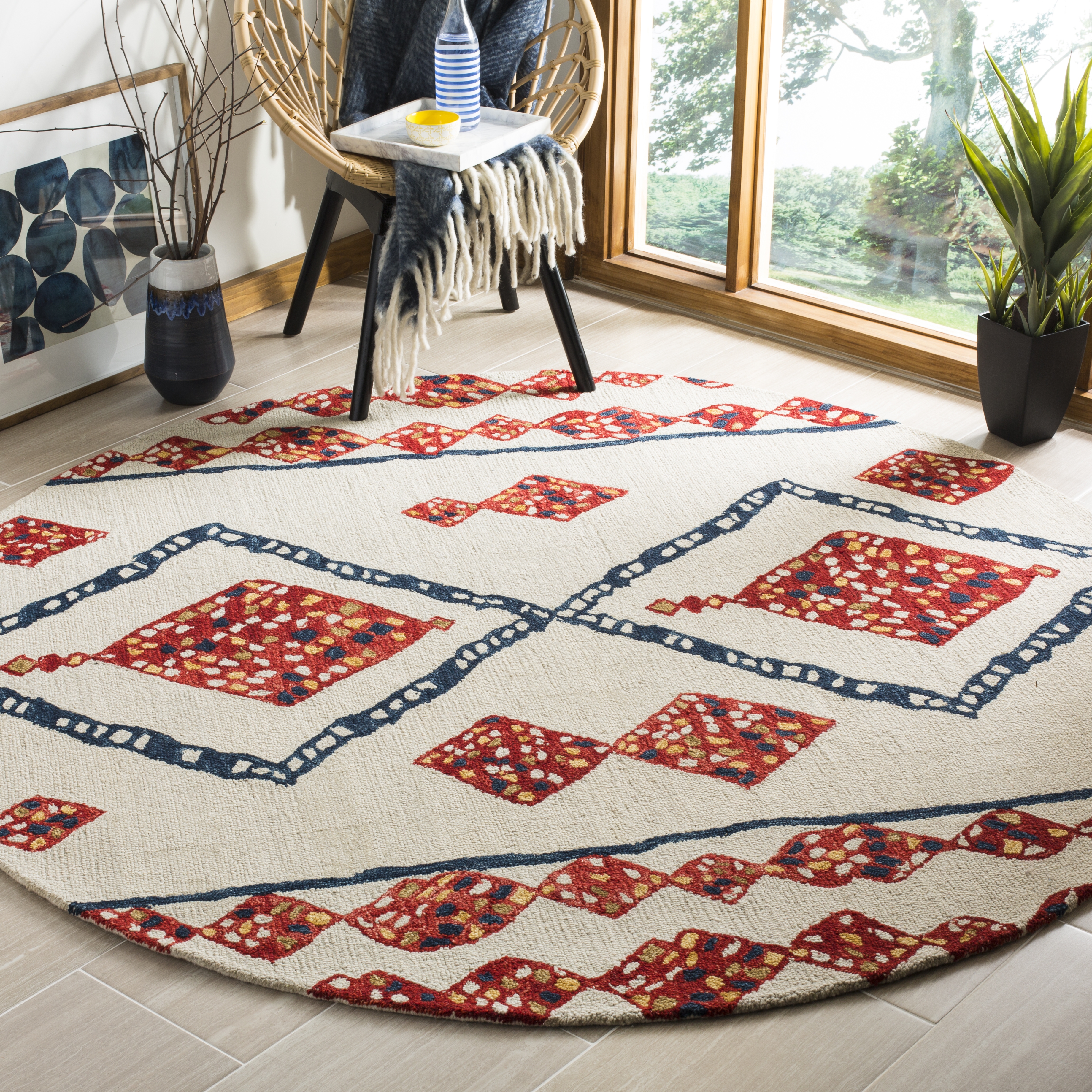 Arlo Home Hand Tufted Area Rug, APN702A, Ivory/Multi,  7' X 7' Round - Image 1