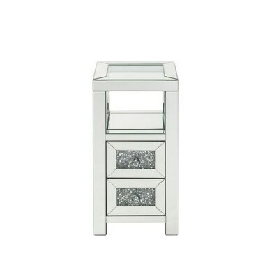 Accent Table With Mirror Work And 2 Storage Drawers, Small, White - Image 0