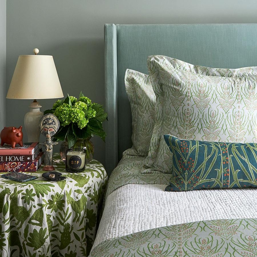 Light Teal Vines Suzani Pillowcases + Shams by St. Frank | Blue | Standard Pillowcase Set | Cotton - Image 0