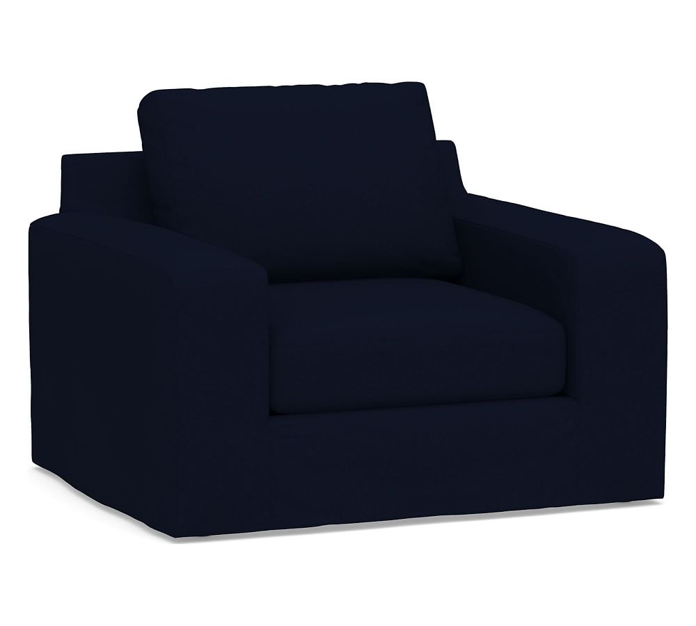 Big Sur Square Arm Slipcovered Armchair, Down Blend Wrapped Cushions, Performance Everydaylinen(TM) Navy - Image 0