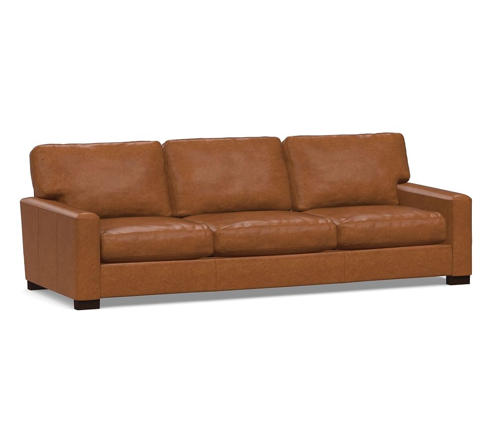 Turner Square Arm Leather Grand Sofa 3-Seater 102.5", Down Blend Wrapped Cushions, Statesville Caramel - Image 0