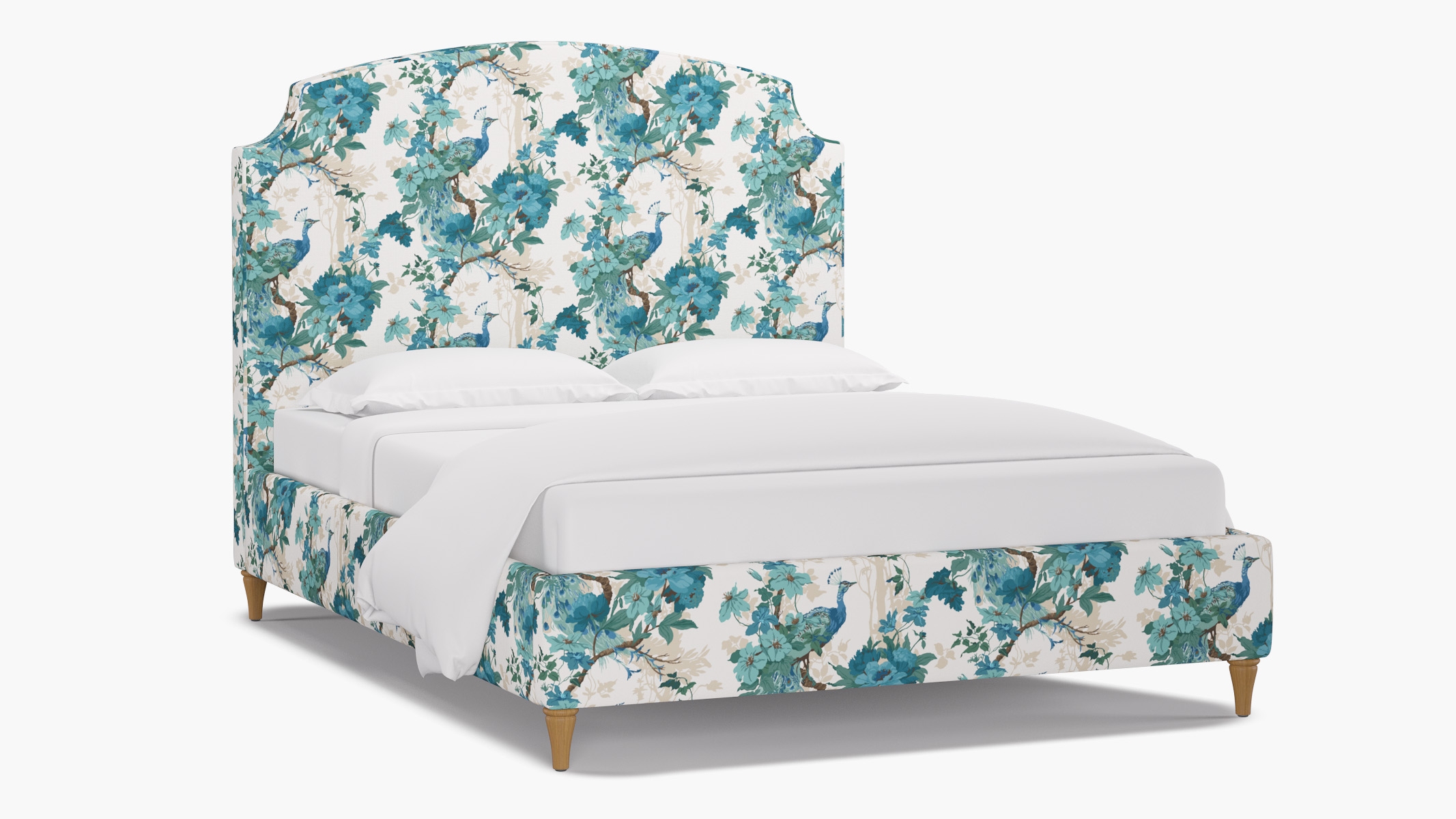 Cove Bed, Turquoise Peacock Park, Natural Decorative Tapered Leg, Twin - Image 1