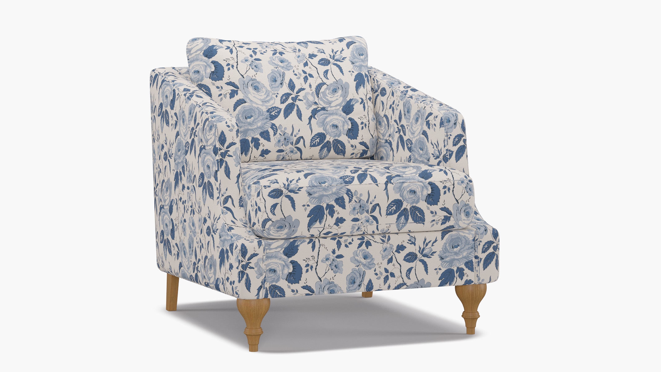 Slope Arm Chair, Delft Chintz, Natural Turned Wood Leg - Image 1