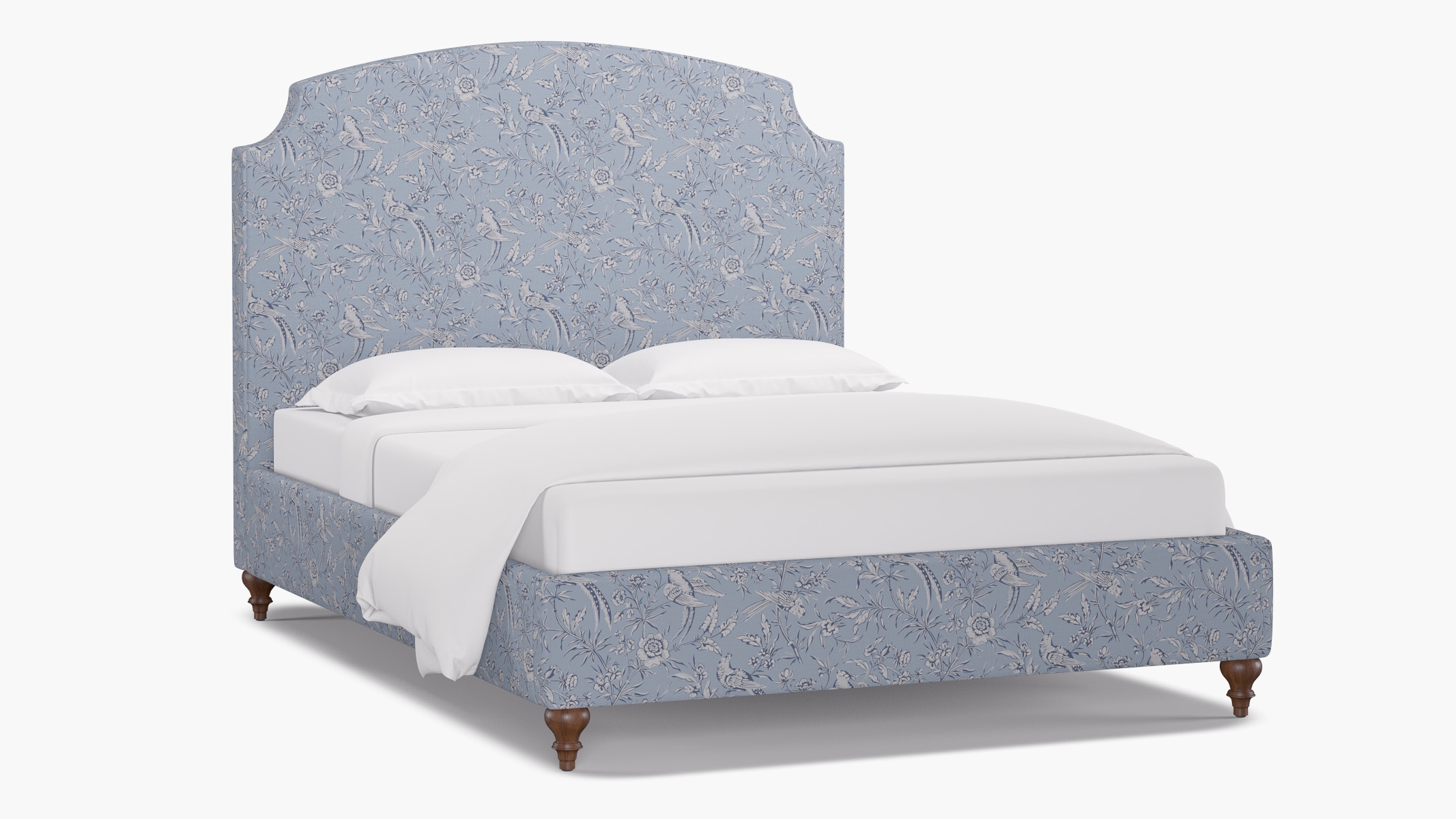 Cove Bed, Blue Aviary, Walnut Traditional Turned Leg, Queen - Image 1