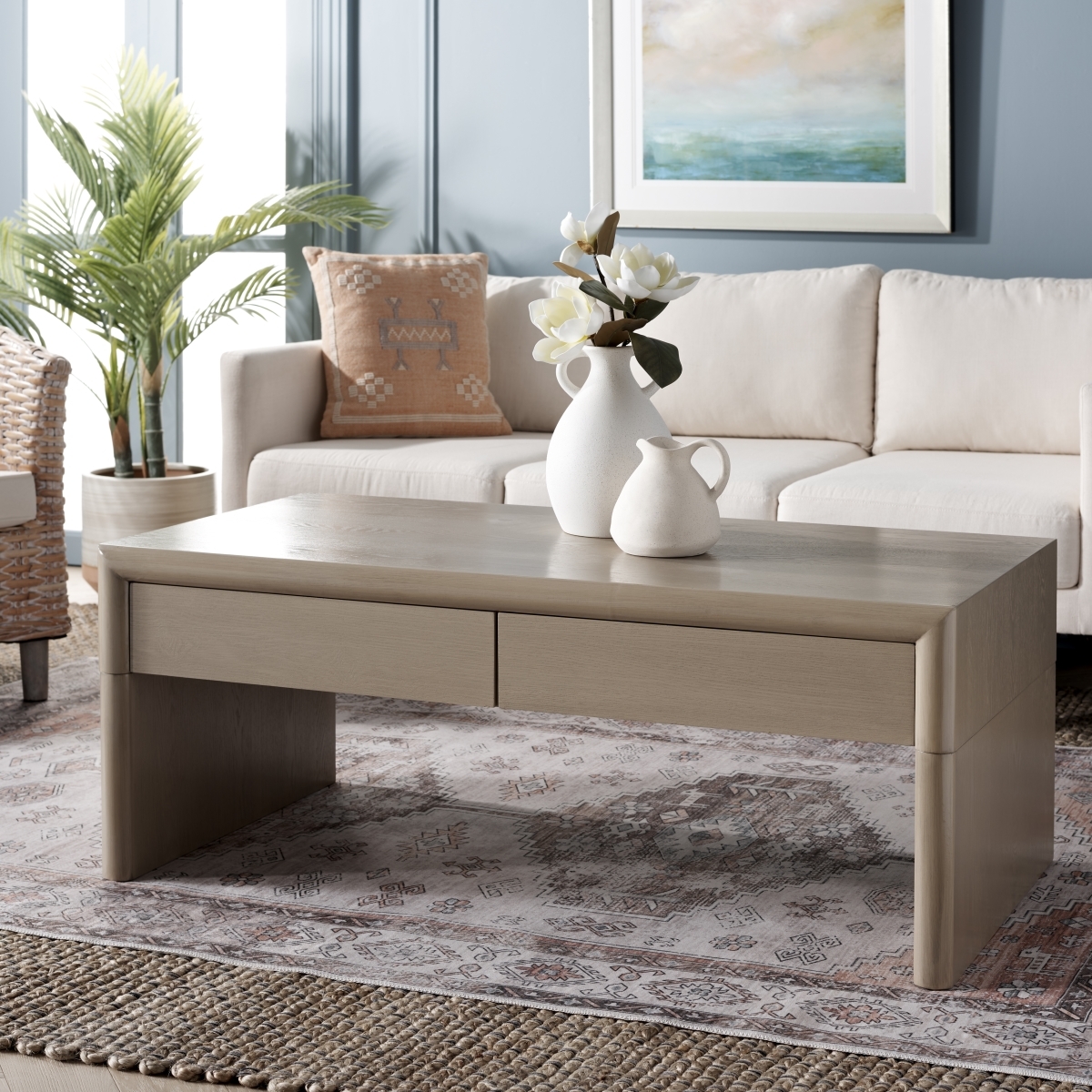 Rune Coffee Table W/ Drawers - Sandy Grey - Safavieh - Image 1