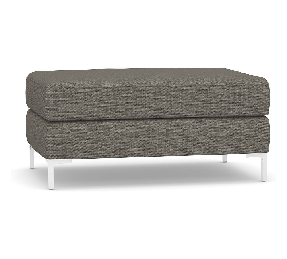 Jake Upholstered Ottoman with Brushed Nickel Legs, Polyester Wrapped Cushions, Chunky Basketweave Metal - Image 0
